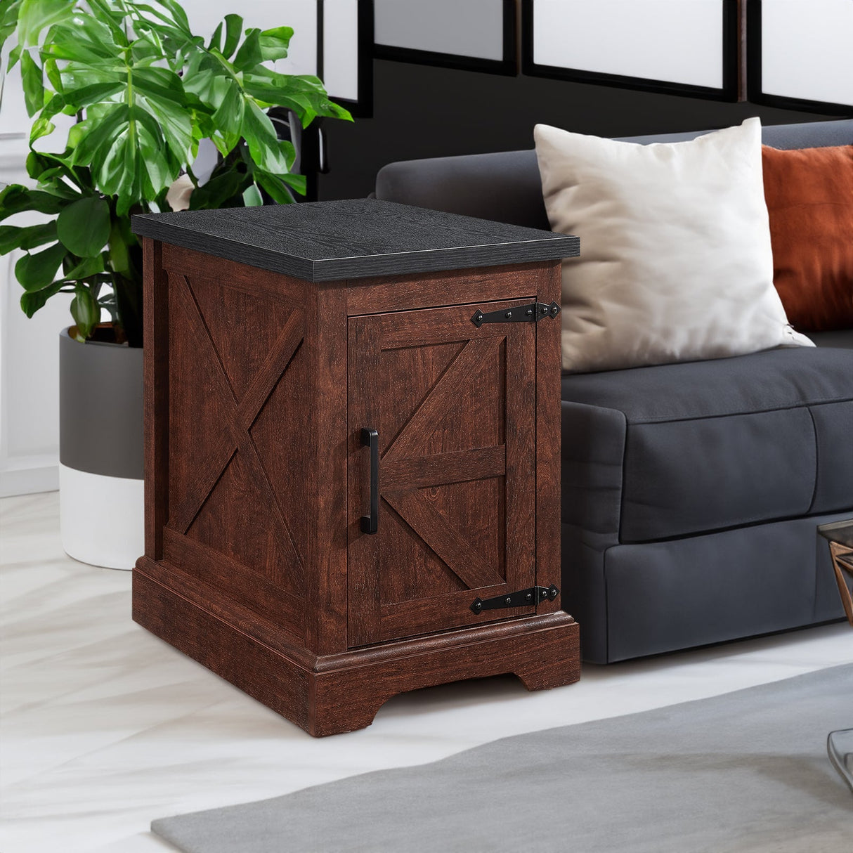 Farmhouse tea table bedside table rectangular farmhouse tea table with barn door and adjustable storage rack OAK Julia M Home & Kitchen