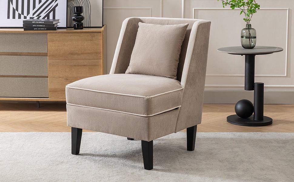 Velvet Upholstered Accent Chair with Cream Piping, Tan and Cream - Julia M LifeStyles