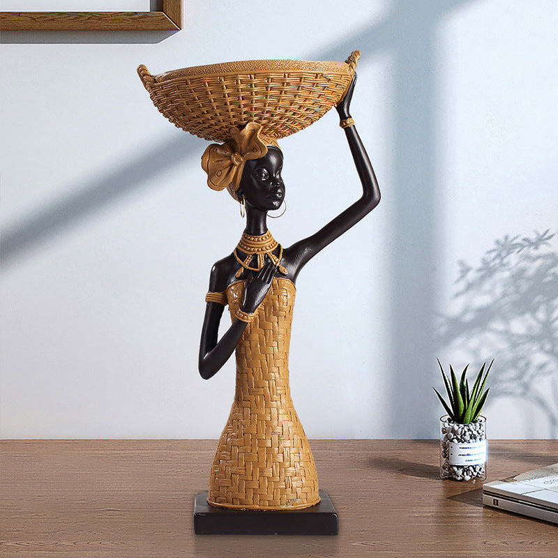 Elegant Golden Resin African Girls' Ethnic Home Sculptures