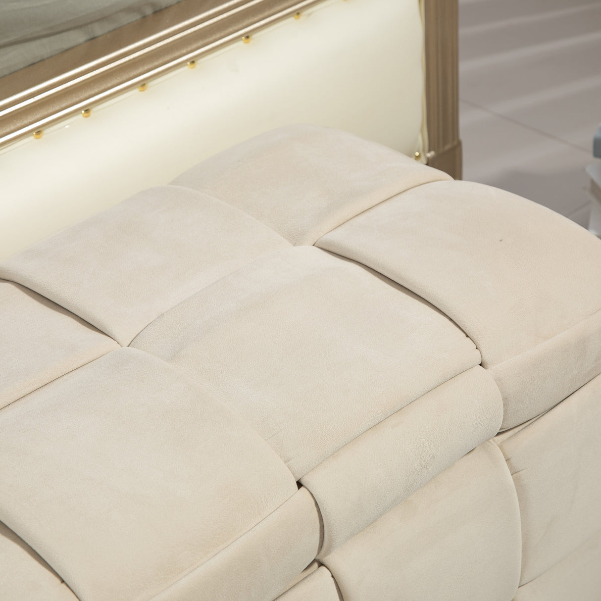 storage Ottoman chair, bedroom end stool, cushioned fabric entrance cushioned footstool with safety hinge (beige) - Julia M LifeStyles