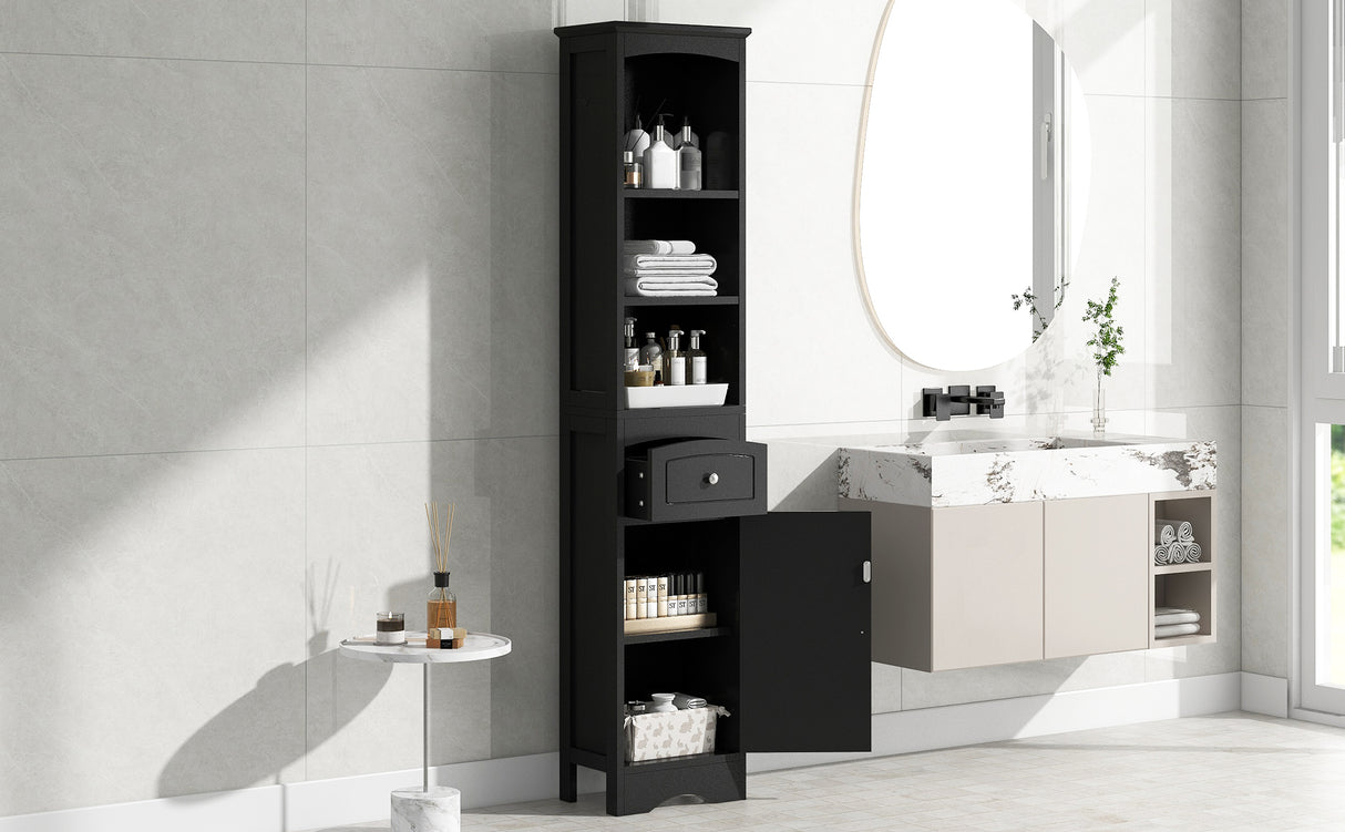 Tall Bathroom Cabinet, Freestanding Storage Cabinet with Drawer, MDF Board, Adjustable Shelf, Black - Julia M LifeStyles