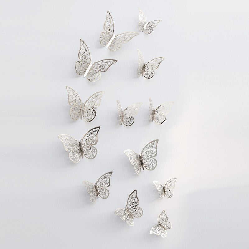 12pcs 3D Hollow Butterfly Wall Sticker for Home Decor DIY Butterflies Fridge stickers Room Decoration Party Wedding Decor - Julia M LifeStyles