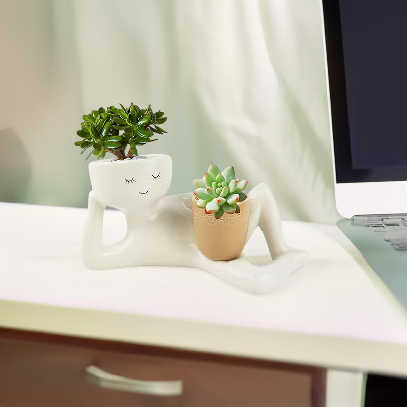 Funny Resin Succulent Pot: Relaxing - pose Figure with Pot Planter, Drainage Hole, Ideal for Succulents and Cacti - Julia M LifeStyles