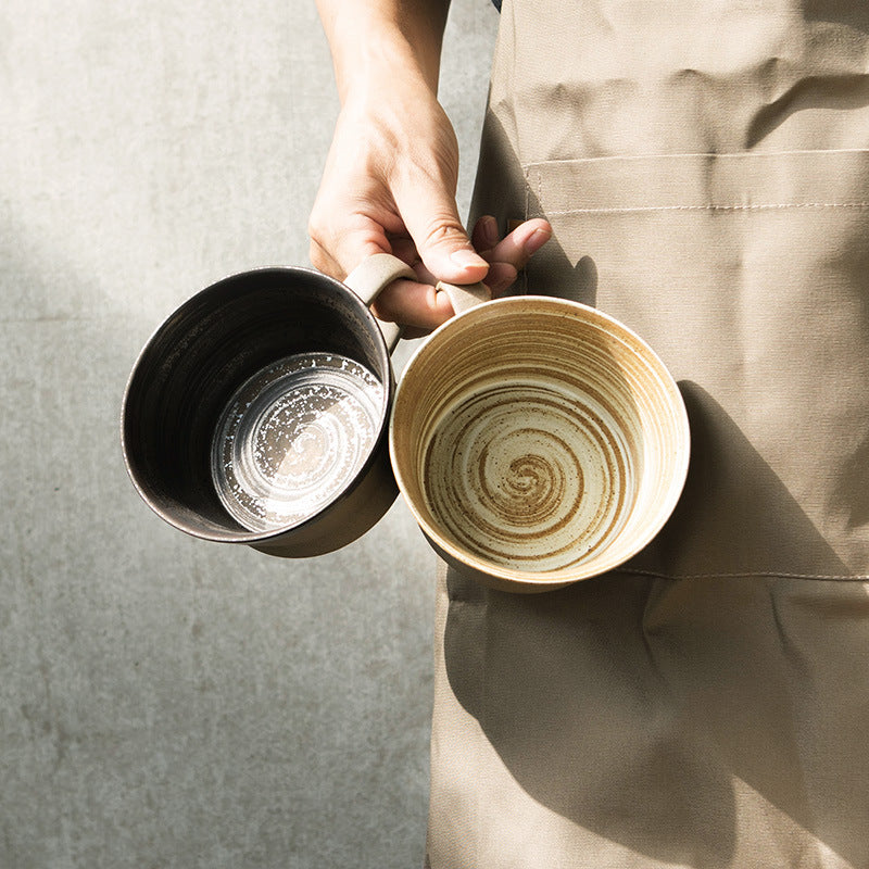 Coarse pottery coffee cup and plate set creative handmade retro coffee cup artistic cup plate milk cup Julia M Home & Kitchen