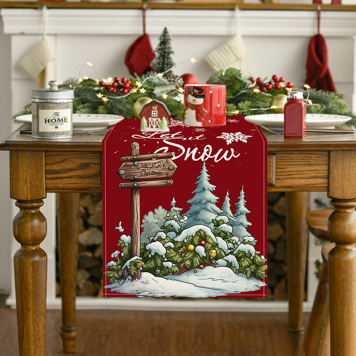 Christmas Snowflake Linen Table Flag New Christmas Tree Printed Tablecloth Holiday Table Decoration Tablecloth Mat Julia M Home & Kitchen