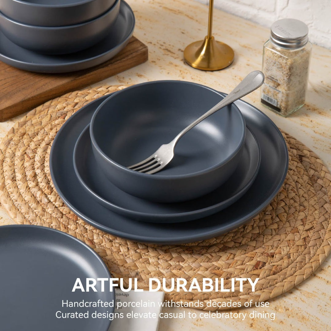 Elegant 12-Piece Stoneware Dinner Plates and Bowls Set for Exquisite Dining Experiences