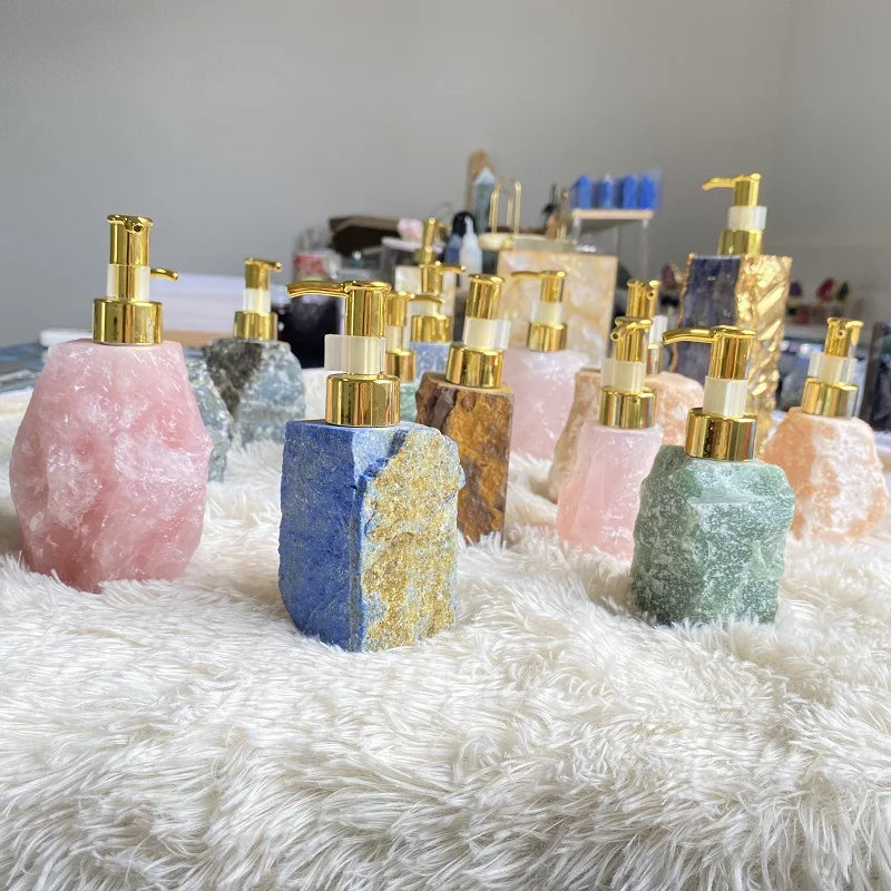 1 PCS Natural Pink Crystal Stone Press Bottle Dispenser 30ml Liquid Dispenser Shower Gel Wash Light Luxury Bathroom Accessory - Julia M LifeStyles
