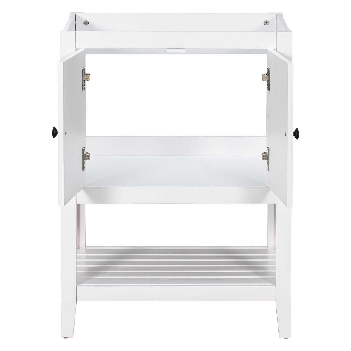 24" Bathroom Vanity Base Only, Soild Wood Frame, Bathroom Storage Cabinet with Doors and Open Shelf, White - Julia M LifeStyles