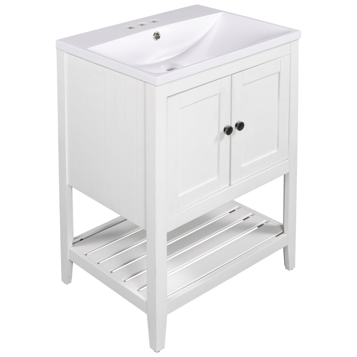 24" White Modern Sleek Bathroom Vanity Elegant Ceramic Sink with Solid Wood Frame Open Style Shelf Julia M Home & Kitchen