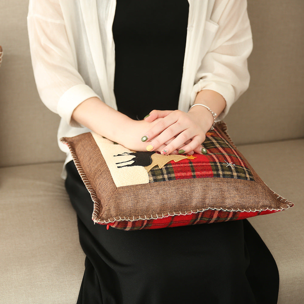 Christmas decoration items: plaid cloth pillowcase, adhesive cloth pillowcase, reindeer small pillowcase, without pillow core Julia M Home & Kitchen