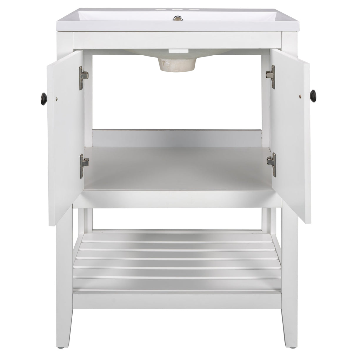 24" White Modern Sleek Bathroom Vanity Elegant Ceramic Sink with Solid Wood Frame Open Style Shelf Julia M Home & Kitchen