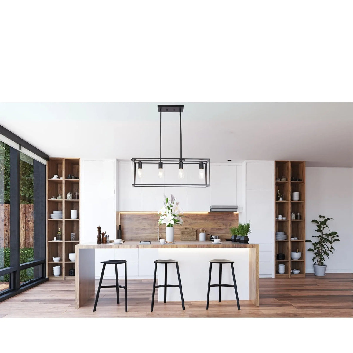 Pendant Lighting 4 Light Industrial Vintage Open Frame Rectangle Chandeliers Modern Black Linear Cage Ceiling Light Fixture - Julia M LifeStyles