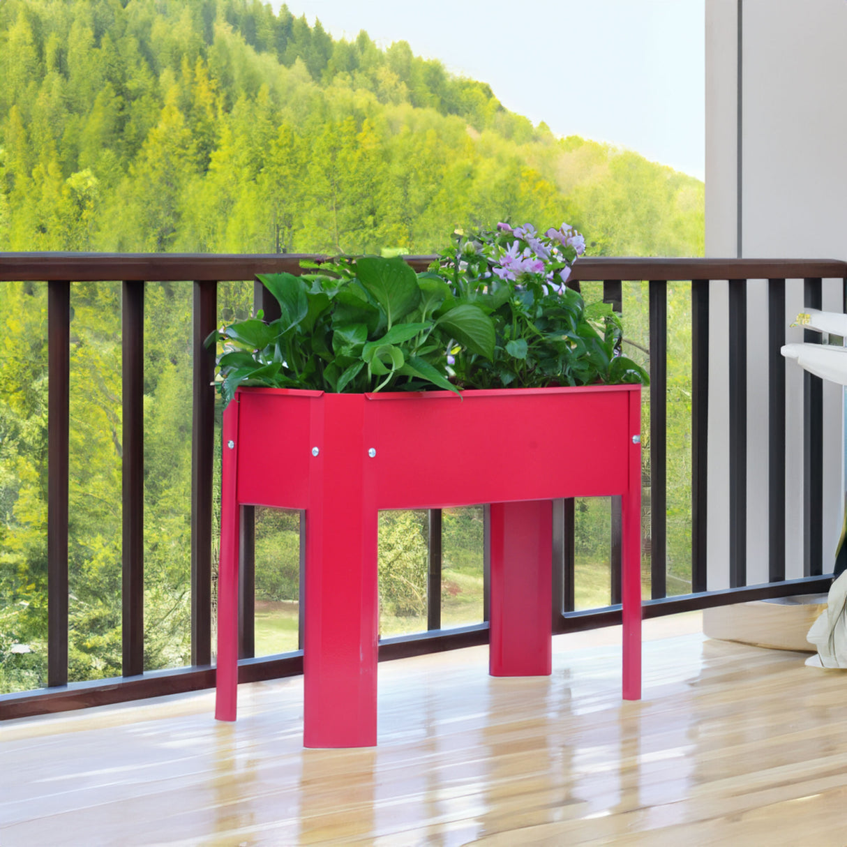 Mini Elevated garden bed, metal elevated outdoor flowerpot box, suitable for backyard and terrace, large flowerpot Red + Steel - Julia M LifeStyles