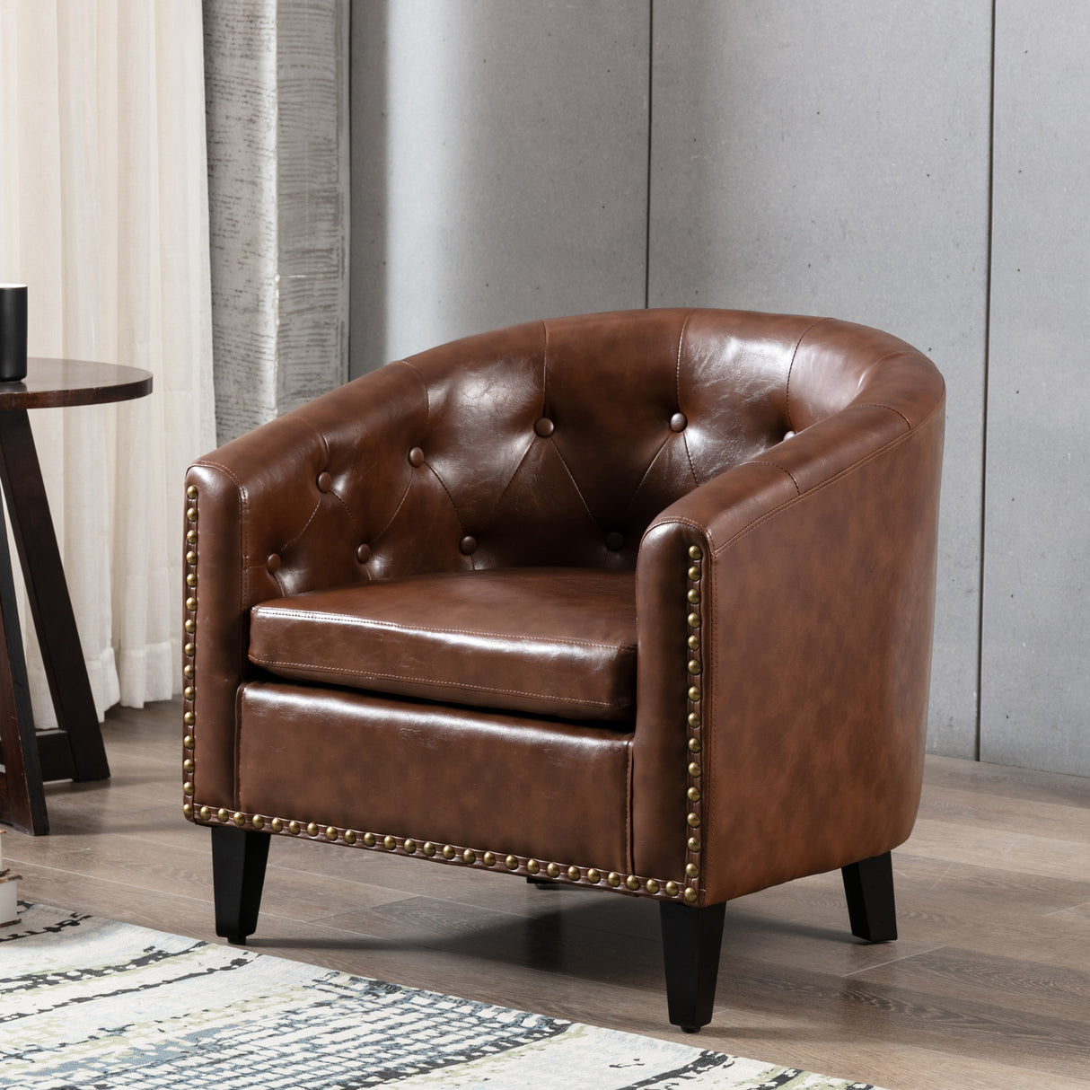 PU Leather Tufted Barrel ChairTub Chair for Living Room Bedroom Club Chairs - Julia M LifeStyles