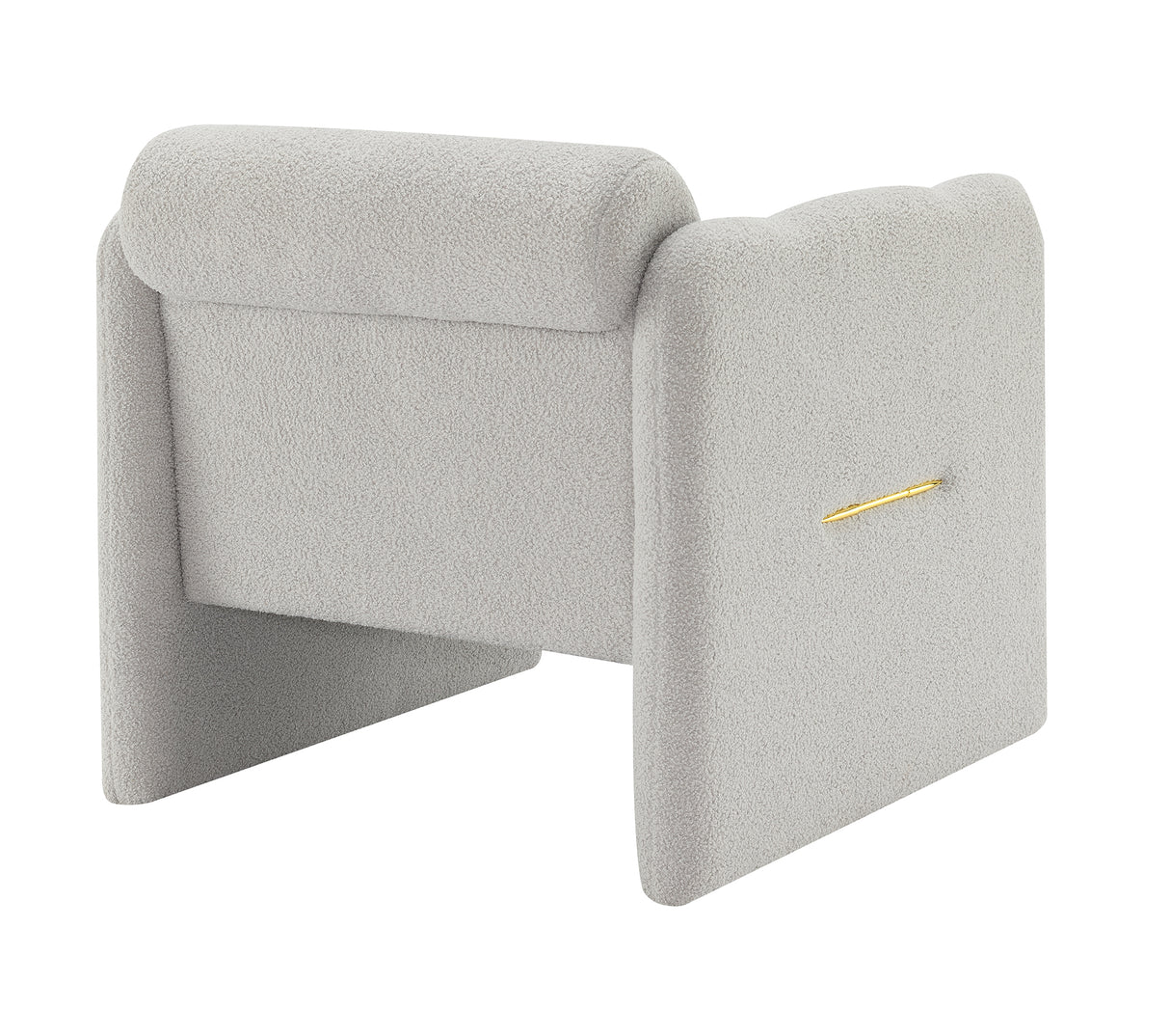 Armchair with wavy armrests, metal decorations on both sides of the armrests, made of Teddy cloth, light gray - Julia M LifeStyles