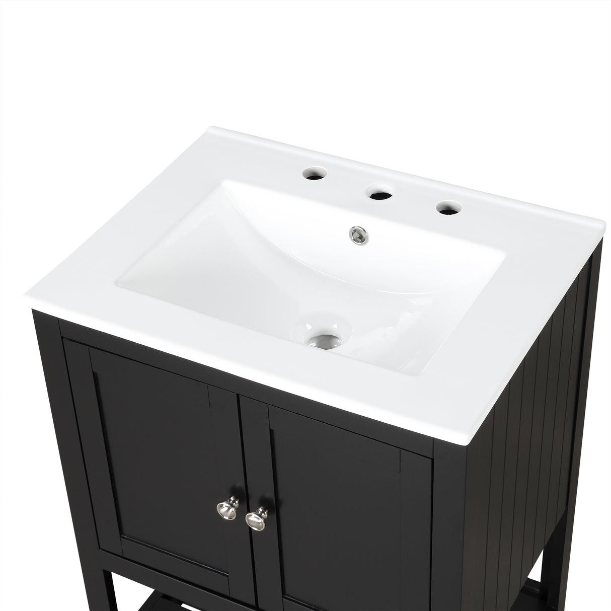 24" Black Modern Sleek Bathroom Vanity Elegant Ceramic Sink with Solid Wood Frame Open Style Shelf - Julia M LifeStyles