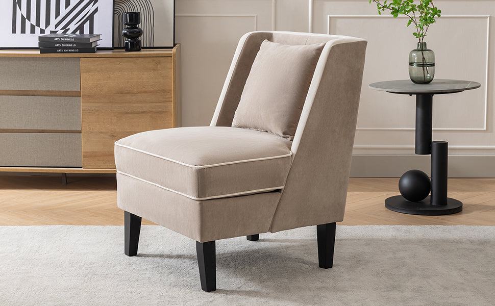 Velvet Upholstered Accent Chair with Cream Piping, Tan and Cream - Julia M LifeStyles