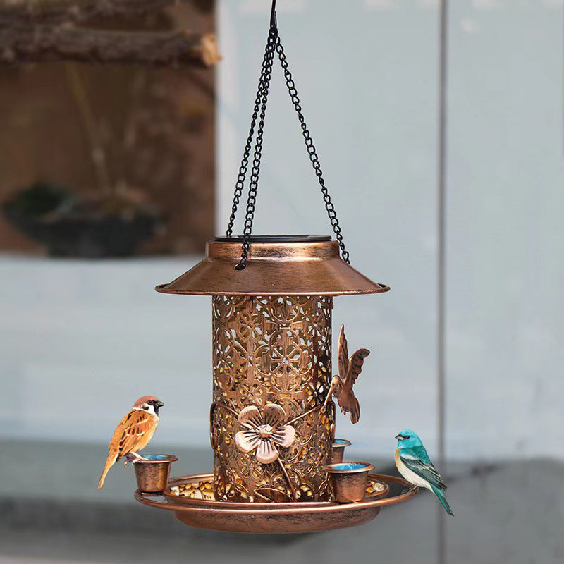 Outdoor solar powered lamp metal hanging bird feeder feeding and watering dual-purpose bird feeder decorative lamp eprolo