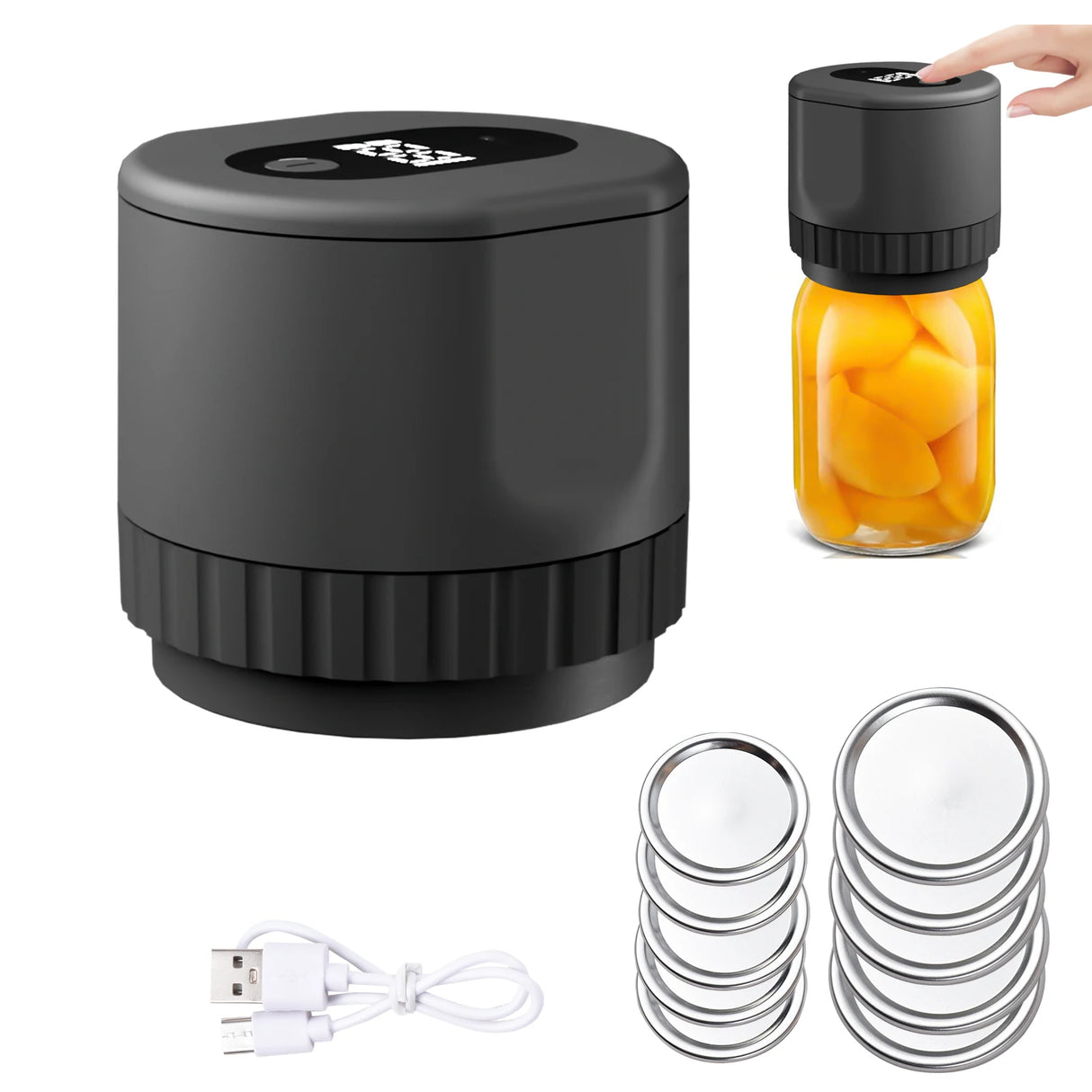 Electric Mason Jar Vacuum Sealer Kit Cordless Automatic Jar Sealer Kit for Food Storage and Fermentation with Mason Jar Lids - Julia M LifeStyles