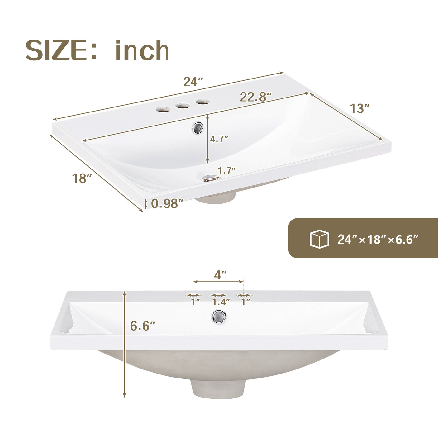 24" Bathroom Vanity with Sink, Bathroom Vanity Cabinet with Two Doors and Gold Metal Frame, Open Storage Shelf, White - Julia M LifeStyles