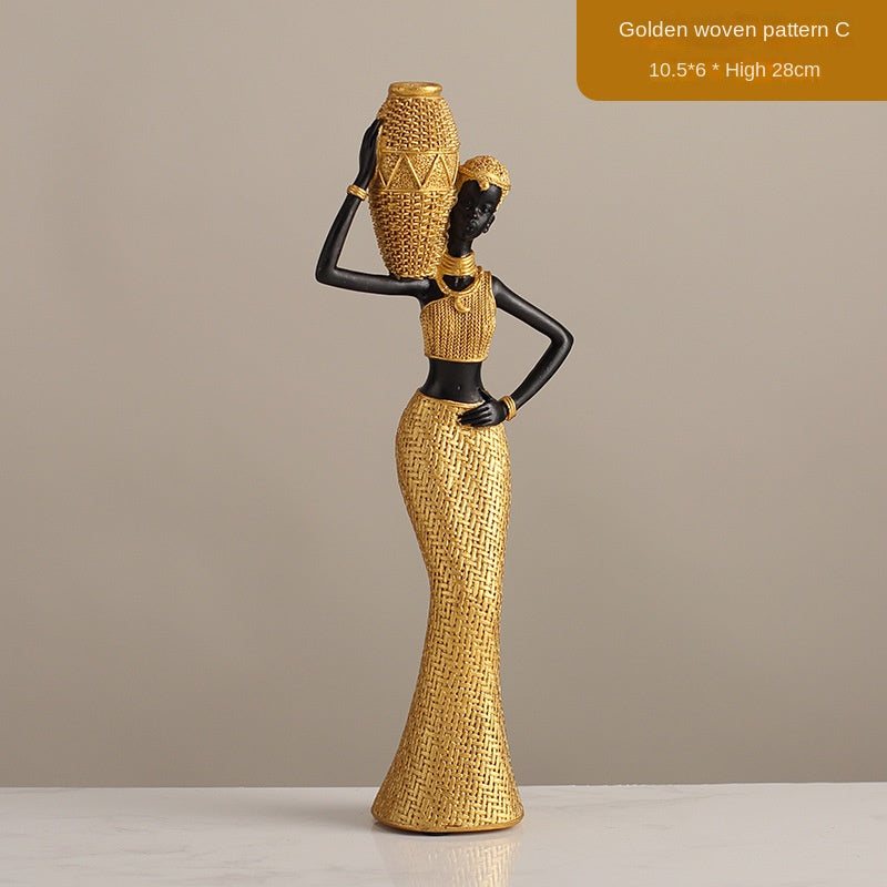 Elegant Golden Resin African Girls' Ethnic Home Sculptures
