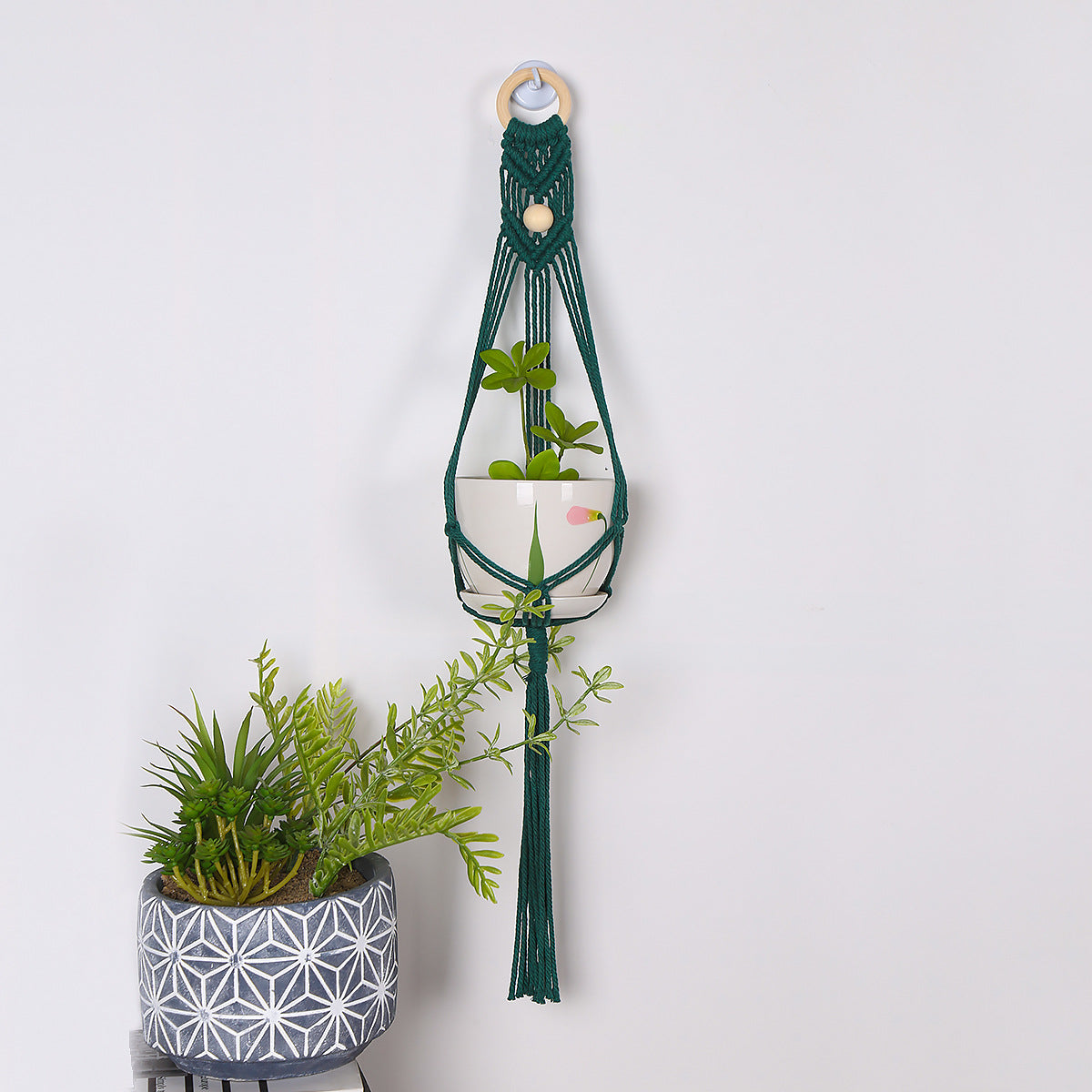 Green Hanging Basket Green Plant Wall Hanging Flower Pot Bohemian Hand-Woven Net Pocket Flower Pot Balcony Decoration Julia M Home & Kitchen