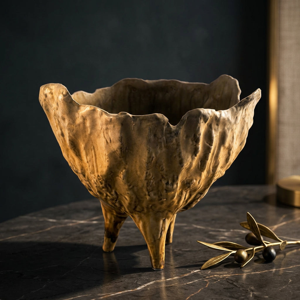Ceramic bowl with textured surface on a white background