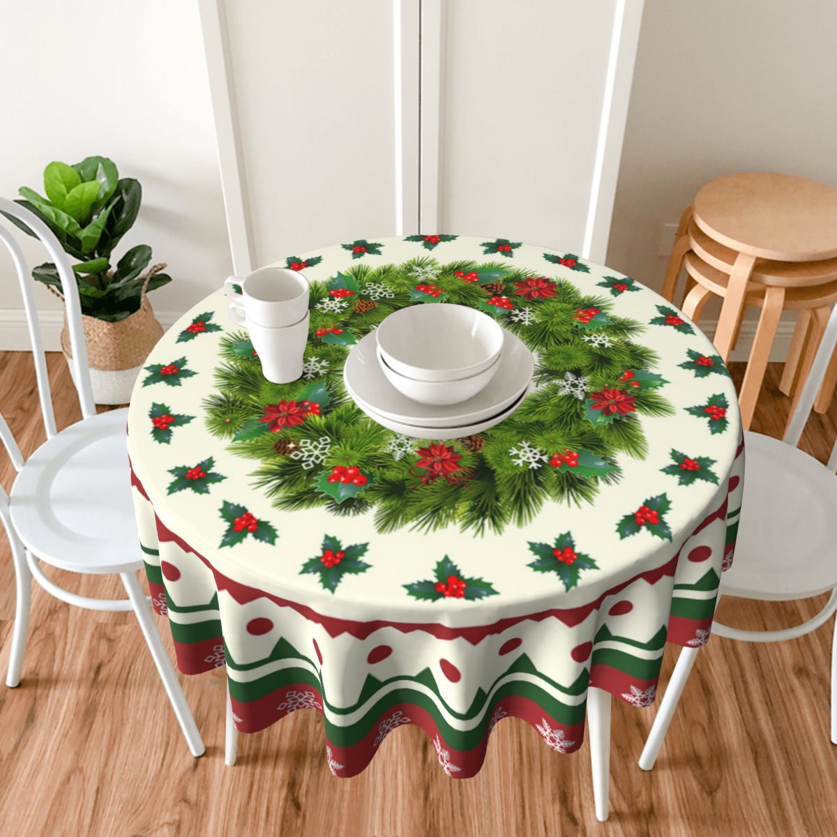 Christmas circular tablecloth home decoration indoor and outdoor desktop decoration cloth Julia M Home & Kitchen