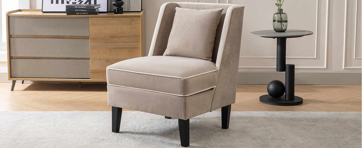 Velvet Upholstered Accent Chair with Cream Piping, Tan and Cream Julia M Home & Kitchen