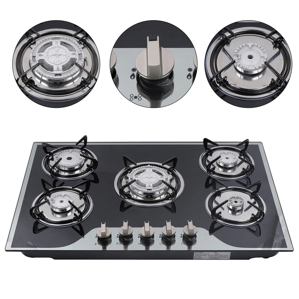 30.3" LPG/NG Gas COOKTOP Built-in 5Burner Stove Hob Cooktop Tempered Glass - Julia M LifeStyles