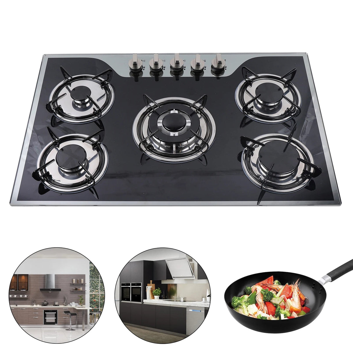 30.3" LPG/NG Gas COOKTOP Built-in 5Burner Stove Hob Cooktop Tempered Glass - Julia M LifeStyles