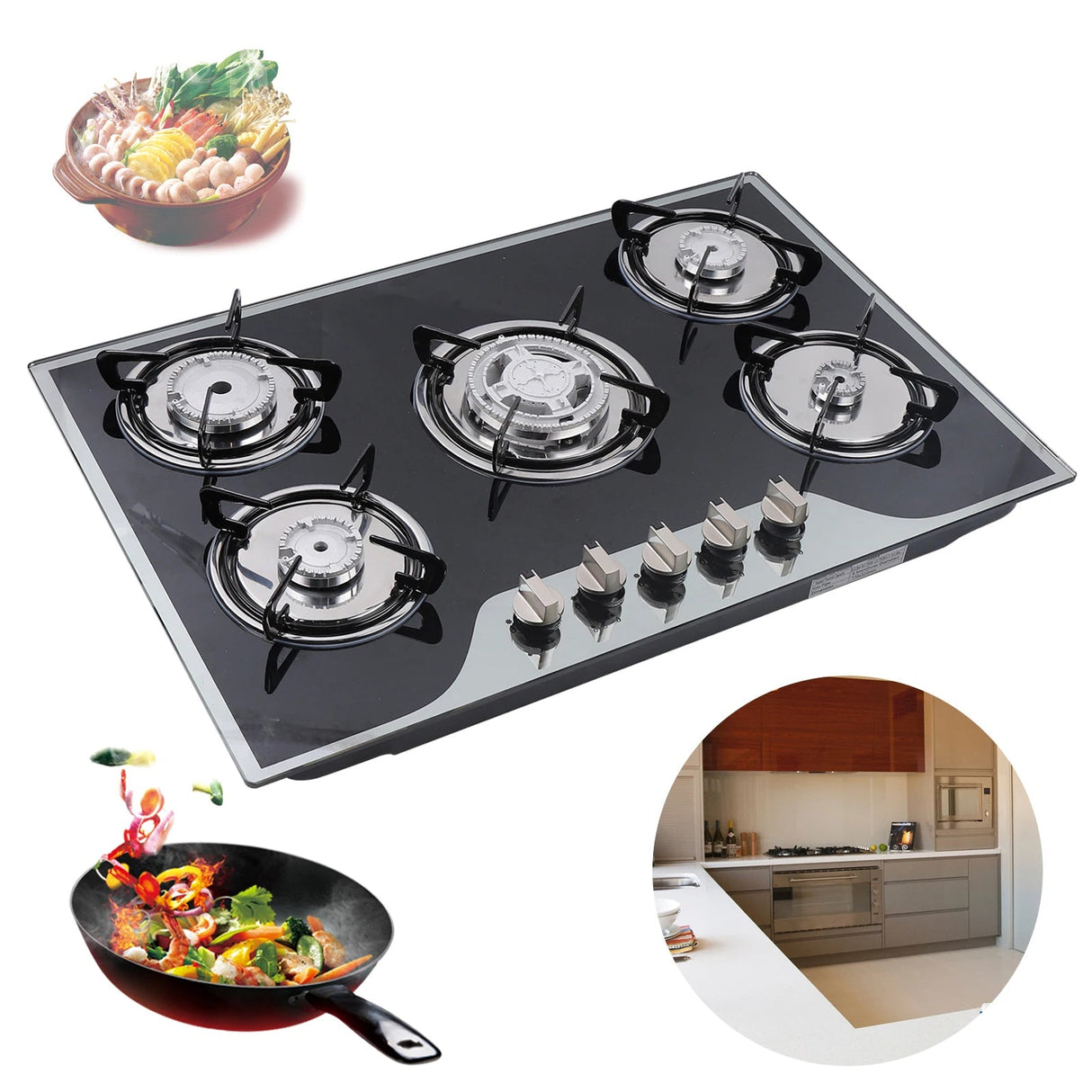 30.3" LPG/NG Gas COOKTOP Built-in 5Burner Stove Hob Cooktop Tempered Glass - Julia M LifeStyles