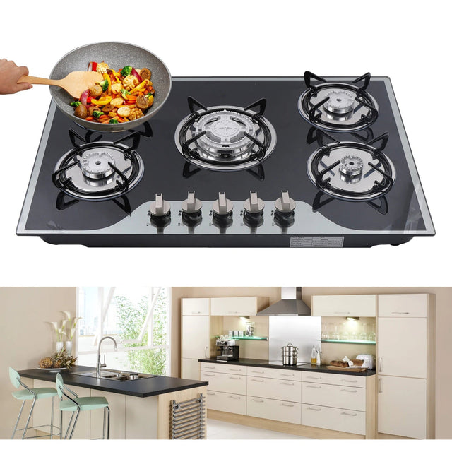 30.3" LPG/NG Gas COOKTOP Built-in 5Burner Stove Hob Cooktop Tempered Glass - Julia M LifeStyles