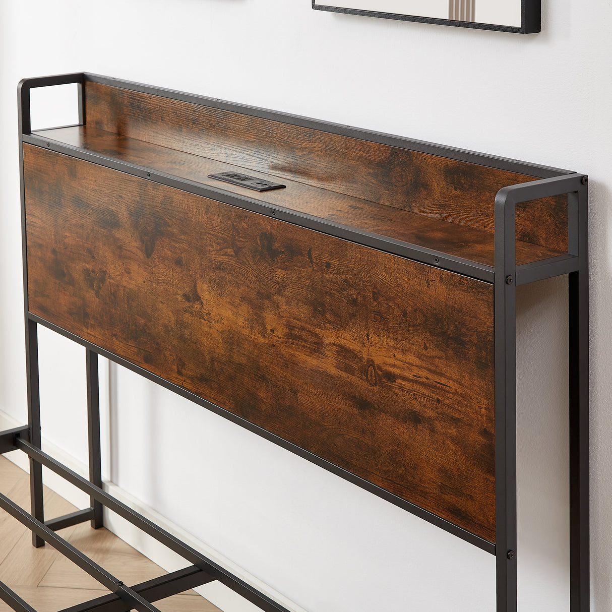 Bed frame with charging station full size, Rustic Brown, 83.1'' L x 56.1'' W x 39'' H eprolo