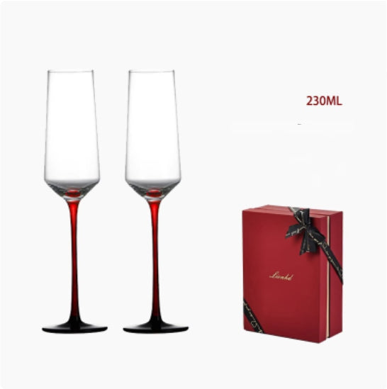 Champagne Crystal Glass Set in Red-Stem Elegant Gift Box