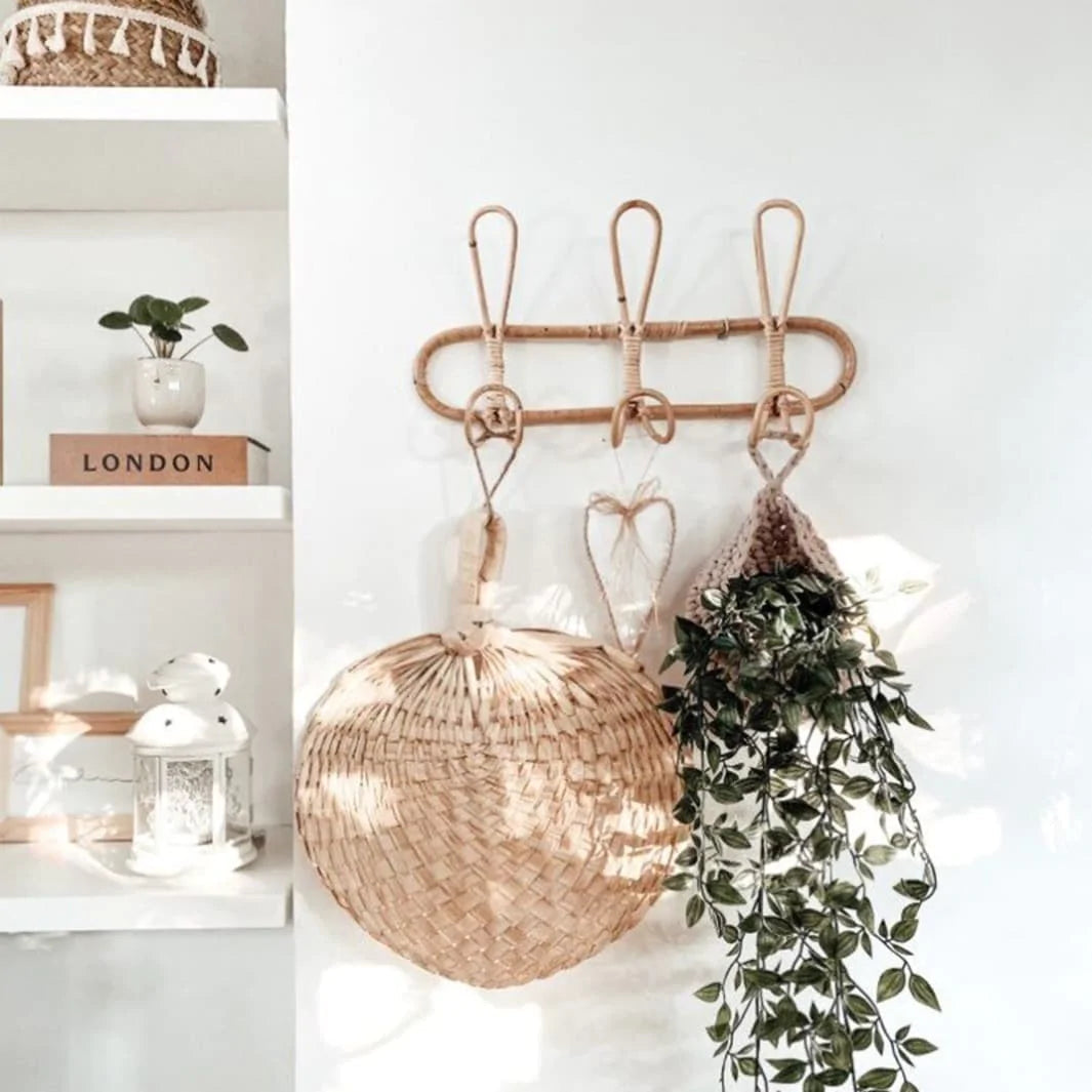 Kids Room Decor Hanger Rattan Wall Hooks Kids Garments Organizer Rack Clothes Hat Hanging Hook Rattan Hanger eprolo