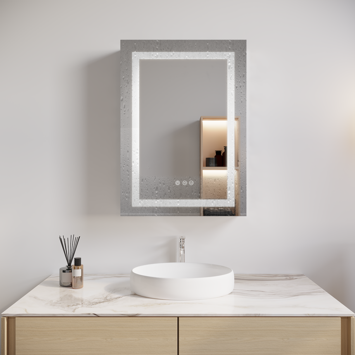 26x20 inch(Left Door) bathroom medicine cabinet with LED mirror 3000K~6000K single door lighting bathroom cabinet with touch switch adjustable Julia M Home & Kitchen
