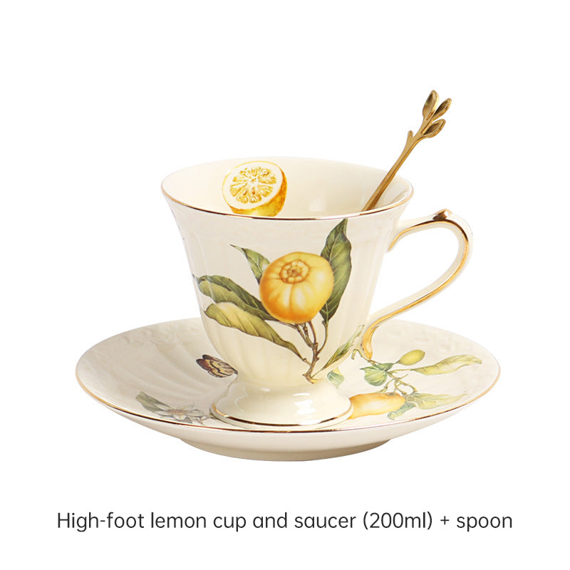 European - style Elegant Lemon Espresso Cups Set: Includes Tea Cups, Saucers, Ceramic Mugs, and a Dessert Plate eprolo