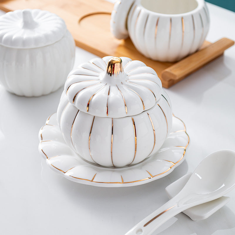 Creative Ceramic Pumpkin Cup, Steamed Egg Cup, Stewed Pot with Cover, Pure White Mini Bird's Nest Cup, Soup Cup - Julia M LifeStyles