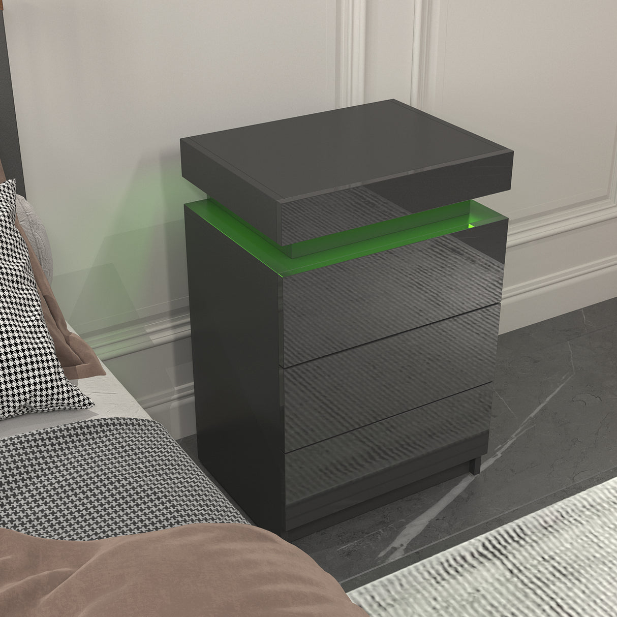 LED Black Nightstand Modern Multi-Colour LED Night Table Bedside Tables for Bedroom, Living Room - Julia M LifeStyles