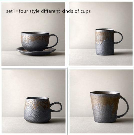 Vintage stoneware coffee cup made of pottery with rustic design
