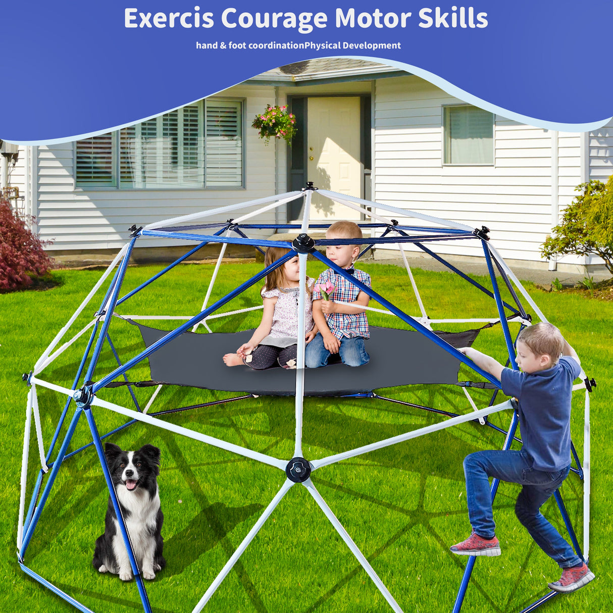 10FT Climbing Dome for Kids Jungle Gym Apply To Park Dome Climber With Hammock Playground Equipment eprolo