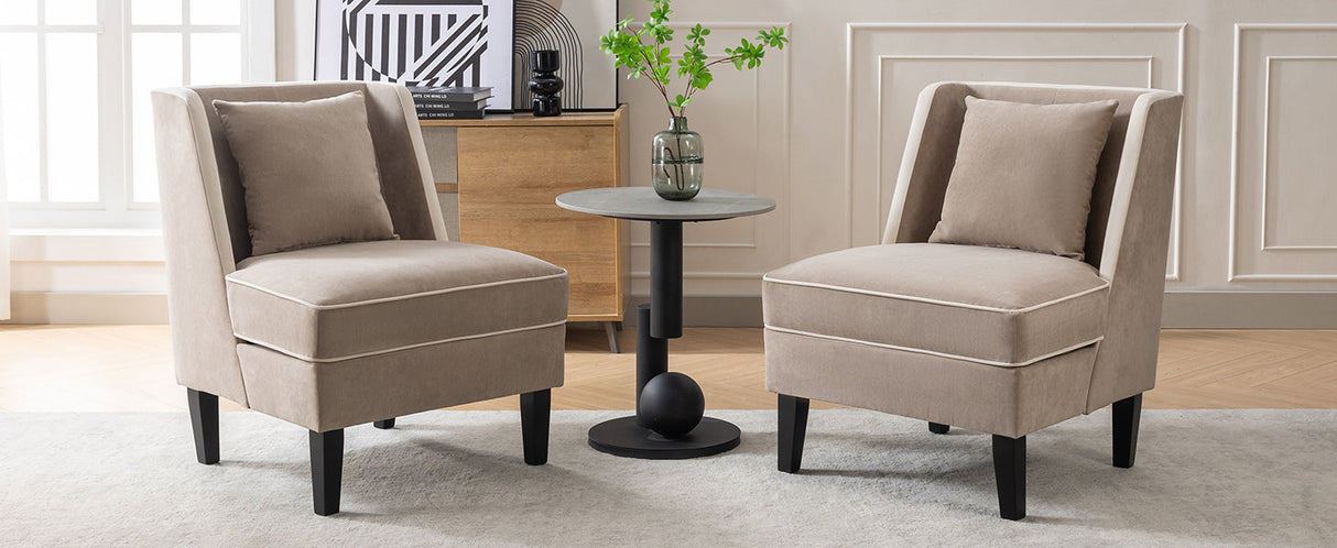 Velvet Upholstered Accent Chair with Cream Piping, Tan and Cream Julia M Home & Kitchen