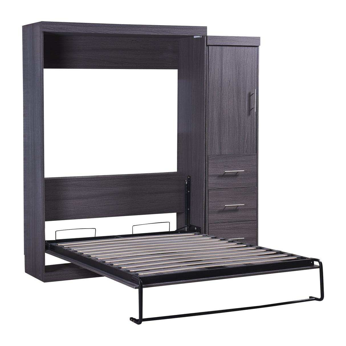 Full Size Murphy Bed with Wardrobe and Drawers, Storage Bed, can be Folded into a Cabinet, Gray - Julia M LifeStyles