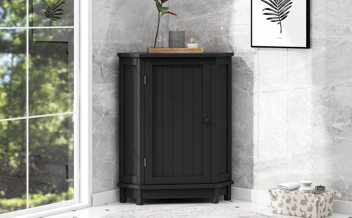 Black Bathroom Cabinet Triangle Corner Storage Cabinet with Adjustable Shelf Modern Style MDF Board - Julia M LifeStyles