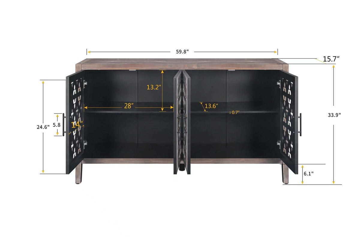 Hollow Four Door Antique Cabinet, American Country Style, Suitable for Living Room, TV Cabinet, Kitchen (Brown) - Julia M LifeStyles