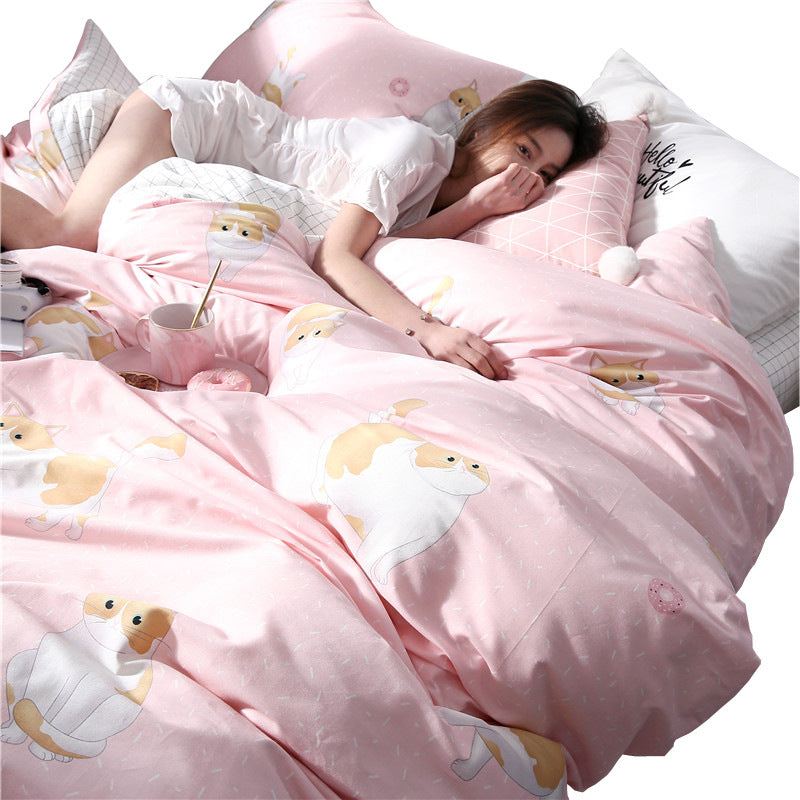 Luxury Cotton Twill Four-Piece Bedding Set with Reactive Print