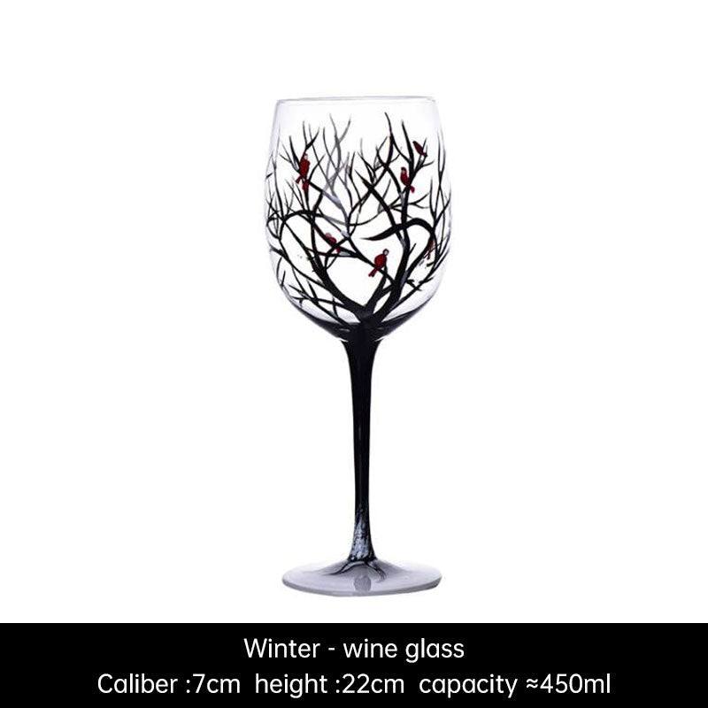 Hand-painted crystal glass wine goblet featuring four seasons design on premium crystal