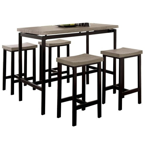 5 Pc Counter Height Table Set Two Tone Design Black Gray Dining Chairs Sturdy Metal Construction PVC Plastic Top Dining Room Furniture Julia M Home & Kitchen