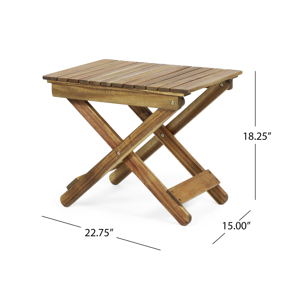 Outdoor Folding Wooden Side Table, Natural, 15"D x 22.75"W x 18.25"H - Julia M LifeStyles